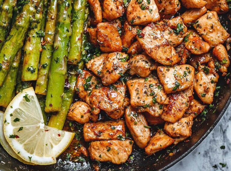 Garlic Butter Chicken Bites with Lemon Asparagus - DietCrafts